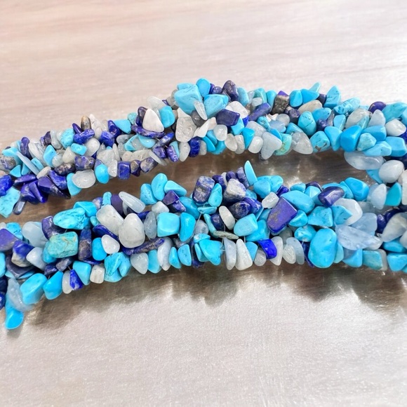 Turquoise Quartz & Lapis Lazuli Chip Necklace Sterling Silver - Picture 6 of 7